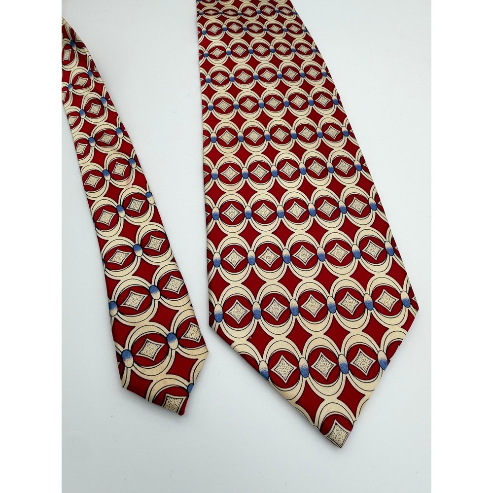 Gobar Italy Design Mens Silk Necktie Red Geometric 50s Rockabilly Vintage Style